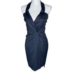 Rag & Bone Sz 0 Black Wrap Wool Blend Metallic Tuxedo Collar Halter Mini Dress